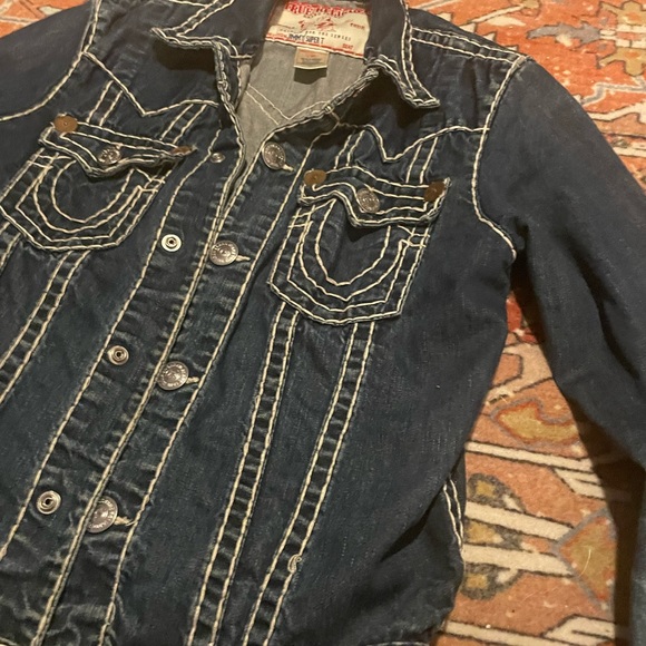 True Religion Men's Jimmy Super T Denim  Distressed Jean Jacket Size XL - Picture 2 of 9